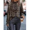 Kadın Uzun Kollu Gipe Detaylı Balıkçı Yaka Leopar Desenli Süprem Bluz