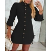 Kadın Uzun Kollu Gömlek Yaka önden Düğmeli Yanlardan Büzgülü Kısa Aerobin Elbise