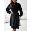 Kadın Uzun Kollu Hakim V Yakalı Yandan Toka Detaylı Ithal Mini Krep Elbise