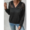 Kadın Uzun Kollu Kapşonlu Bağcıklı Dantelli Viskon Iki Iplik Bluz