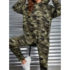 Kadın Uzun Kollu Kapşonlu Kamuflaj Desenli Bluz Ve Pantolon Tayt Ikili Takım