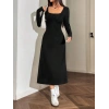 Kadın Uzun Kollu Kare Yaka Midi Kaşkorse Elbise