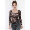 Kadın Uzun Kollu Kare Yakalı Leopar Desenli Dalgıç Bluz