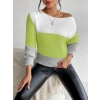 Kadın Uzun Kollu Kayık Yaka çok Renkli Triko Bluz