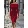 Kadın Uzun Kollu Kayık Yaka Mini Kadife Elbise