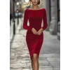 Kadın Uzun Kollu Kayık Yaka Mini Kadife Elbise