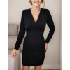 Kadın Uzun Kollu Kruvaze Yaka Sandy Mini Elbise