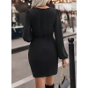Kadın Uzun Kollu Kruvaze Yaka Yandan Büzgülü Asimetrik Detaylı Ithal Krep Mini Elbise