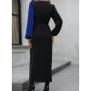Kadın Uzun Kollu Kruvaze Yakalı Belden çapraz Detaylı çift Renkli Midi Ithal Krep Elbise