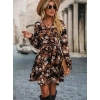 Kadın Uzun Kollu Kruvaze Yakalı Belden Kuşaklı çiçek Desenli Mikro Süprem Mini Elbise