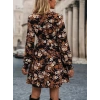 Kadın Uzun Kollu Kruvaze Yakalı Belden Kuşaklı çiçek Desenli Mikro Süprem Mini Elbise