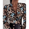 Kadın Uzun Kollu Kruvaze Yakalı Kelebek Desenli şardonlu Dalgıç Bluz