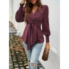 Kadın Uzun Kollu Kruvaze Yakalı önden Bağlamalı Ithal Krep Bluz