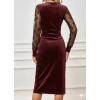 Kadın Uzun Kollu Kruvaze Yakalı Yandan Düğmeli önden çapraz Kesin Detaylı Midi Kadife Elbise