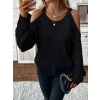 Kadın Uzun Kollu Omuzlardan Açık Askılı Triko Bluz
