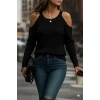 Kadın Uzun Kollu Omuzlardan Açık Askılı Yuvarlak Yaka Triko Bluz