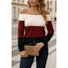Kadın Uzun Kollu Omuzlardan Açık Uzun Kollu Blok çizgili Triko Bluz