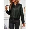 Kadın Uzun Kollu önden Fermuarlı Deri Kısa Ceket