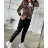 Kadın Uzun Kollu önden Fermuarlı Leopar Desen Detaylı Viskon Iki Iplik Kumaş Ikili Takım