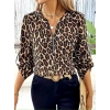 Kadın Uzun Kollu önden Fermuarlı Leopar Desenli Modal Bluz