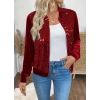 Kadın Uzun Kollu önü Açık Fermuarlı Pulpayetli Kadife Ceket
