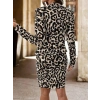 Kadın Uzun Kollu önü Açık Leopar Desen Modal Ceket Ve Etek Ikili Takım