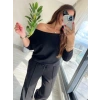 Kadın Uzun Kollu Tek Omuzdan Açık Modal Bluz Ve Pantolon Ikili Takım