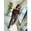 Kadın Uzun Kollu Tek Omuzdan Açık Modal Bluz Ve Pantolon Ikili Takım