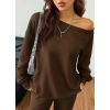 Kadın Uzun Kollu Tek Omuzdan ıkmiki Iplik Bluz Ve Pantolon Ikili Takım