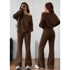 Kadın Uzun Kollu Tek Omuzdan ıkmiki Iplik Bluz Ve Pantolon Ikili Takım