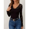 Kadın Uzun Kollu V Derin Dantel Yakalı Kaşkorse Bluz