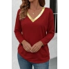 Kadın Uzun Kollu V Parlak Yaka Detaylı Viskon Bluz