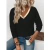 Kadın Uzun Kollu V Parlak Yaka Detaylı Viskon Bluz