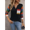 Kadın Uzun Kollu V Yakalı Cepli çok Renkli Viskon Bluz