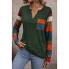 Kadın Uzun Kollu V Yakalı Cepli çok Renkli Viskon Bluz