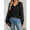 Kadın Uzun Kollu V Yakalı Dantelli Viskon Iki Iplik Bluz