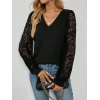Kadın Uzun Kollu V Yakalı Dantelli Viskon Iki Iplik Bluz