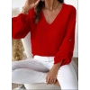Kadın Uzun Kollu V Yakalı Düğmeli Triko Bluz