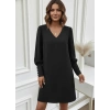 Kadın Uzun Kollu V Yakalı Kısa Ithal Krep Elbise