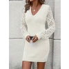 Kadın Uzun Kollu V Yakalı Mini Triko Elbise