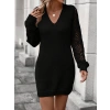 Kadın Uzun Kollu V Yakalı Mini Triko Elbise