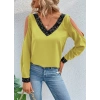 Kadın Uzun Kollu V Yakalı Omuzlardan Açık Sandy Bluz