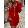 Kadın Uzun Kollu V Yakalı önden Fermuarlı Kısa Triko Elbise