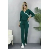 Kadın Uzun Kollu V Yakalı şerit Detaylı Viskon Iki Iplik Bluz Ve Pantolon Ikili Takım