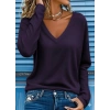 Kadın Uzun Kollu V Yakalı Viskon Iki Iplik Mürdüm Renk Bluz