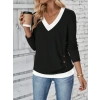 Kadın Uzun Kollu V Yakalı Yandan Düğmeli Yün Viskon Bluz