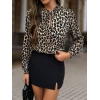 Kadın Uzun Kollu Yakadan Bağcıklı Leopar Desenli Süprem Bluz