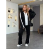 Kadın Uzun Kollu Yakadan Fermuarlı Viskon Iki Iplik Bluz Ve Pantolon Ikili Takım