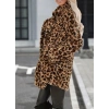 Kadın Uzun Kollu Yakalı Cepli Kısa Peluş Leopar Kaban