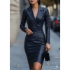 Kadın Uzun Kollu Yakalı Mini Deri Elbise
